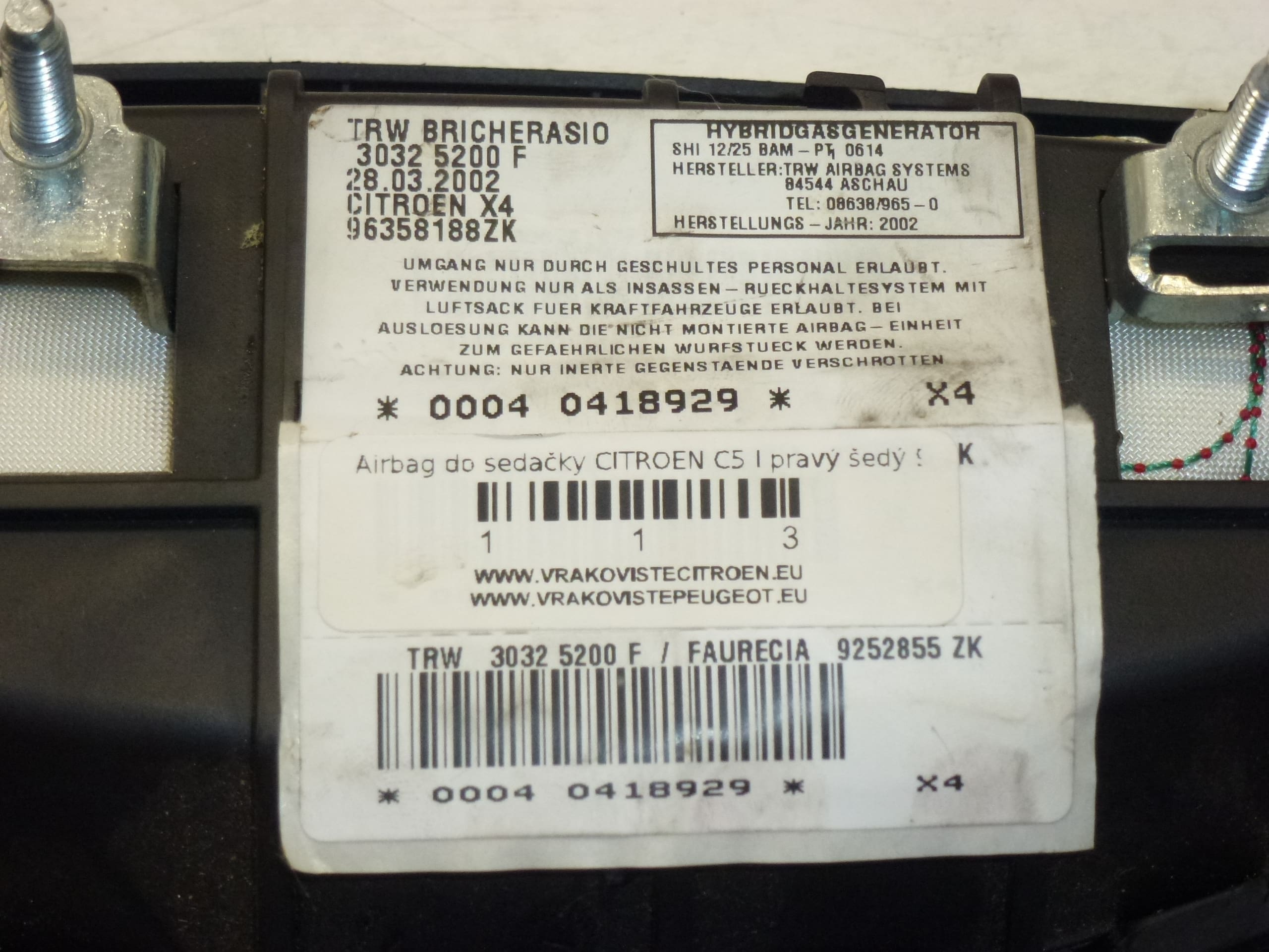 Airbag Scaun Pasager Citroën C5 96358188ZK 96391352ZK 8216K3 - imagine 2